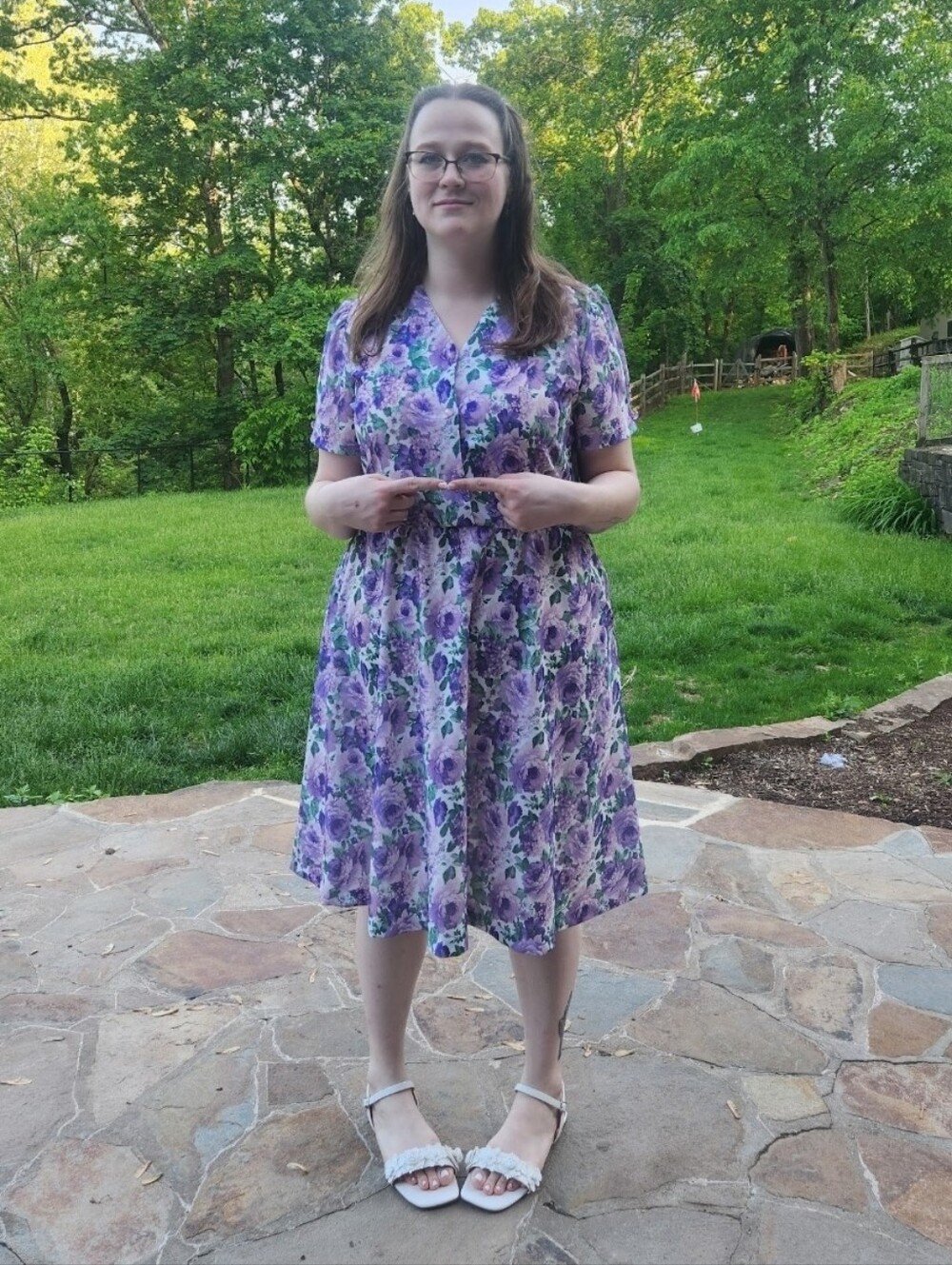 Anthony Richards Lavender Floral Short-Sleeve V-Neck Midi Dress